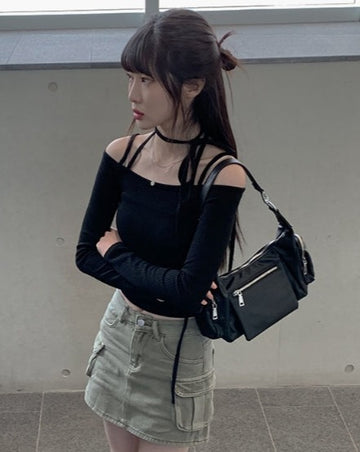 Awesome Choker Off Shoulder Ribbon Tee
